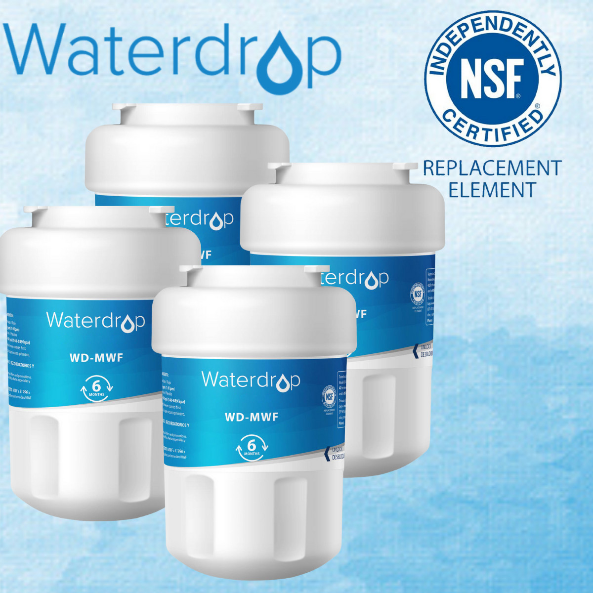 Waterdrop MWF® Refrigerator Water Filters Replacement For GE® MWF®, 4 Pack