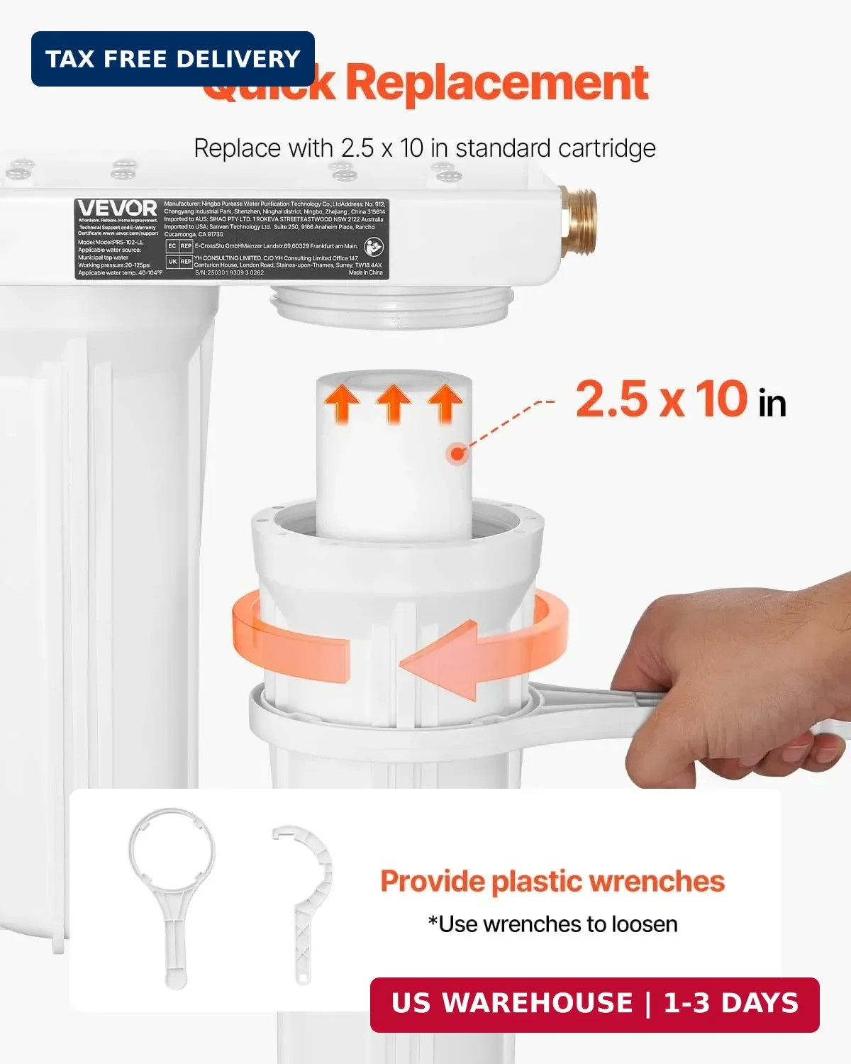 VEVOR RV Water Filter, 2-Cartridge 2.5 x 10 in Water Filter System for RV, Remov