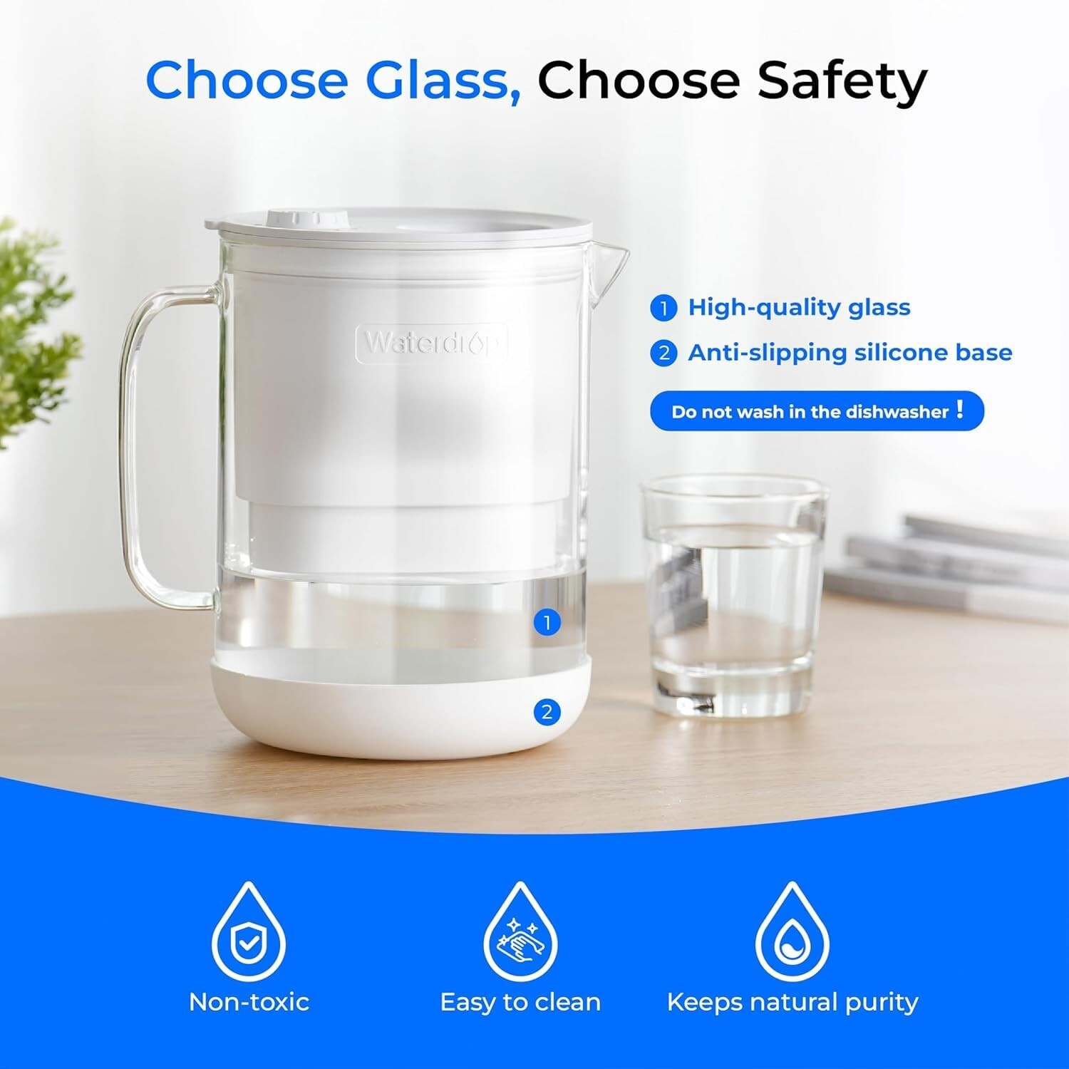Waterdrop Glass Water Filter Pitcher with 1 Filter, Eco-Friendly