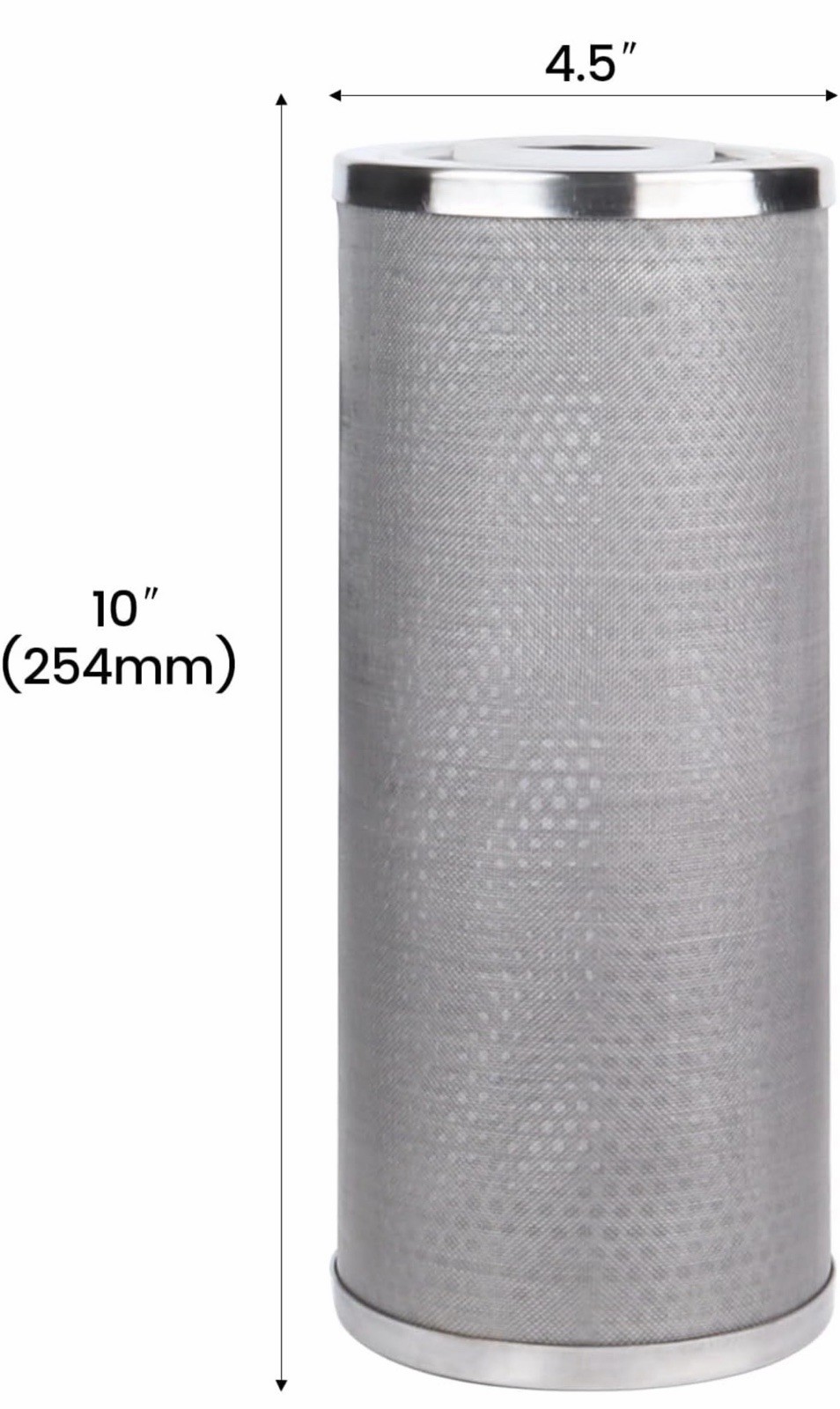 Amwater Stainless Steel WireMesh Filter Cartridge 10” L & 4.5” OD 25 Micron