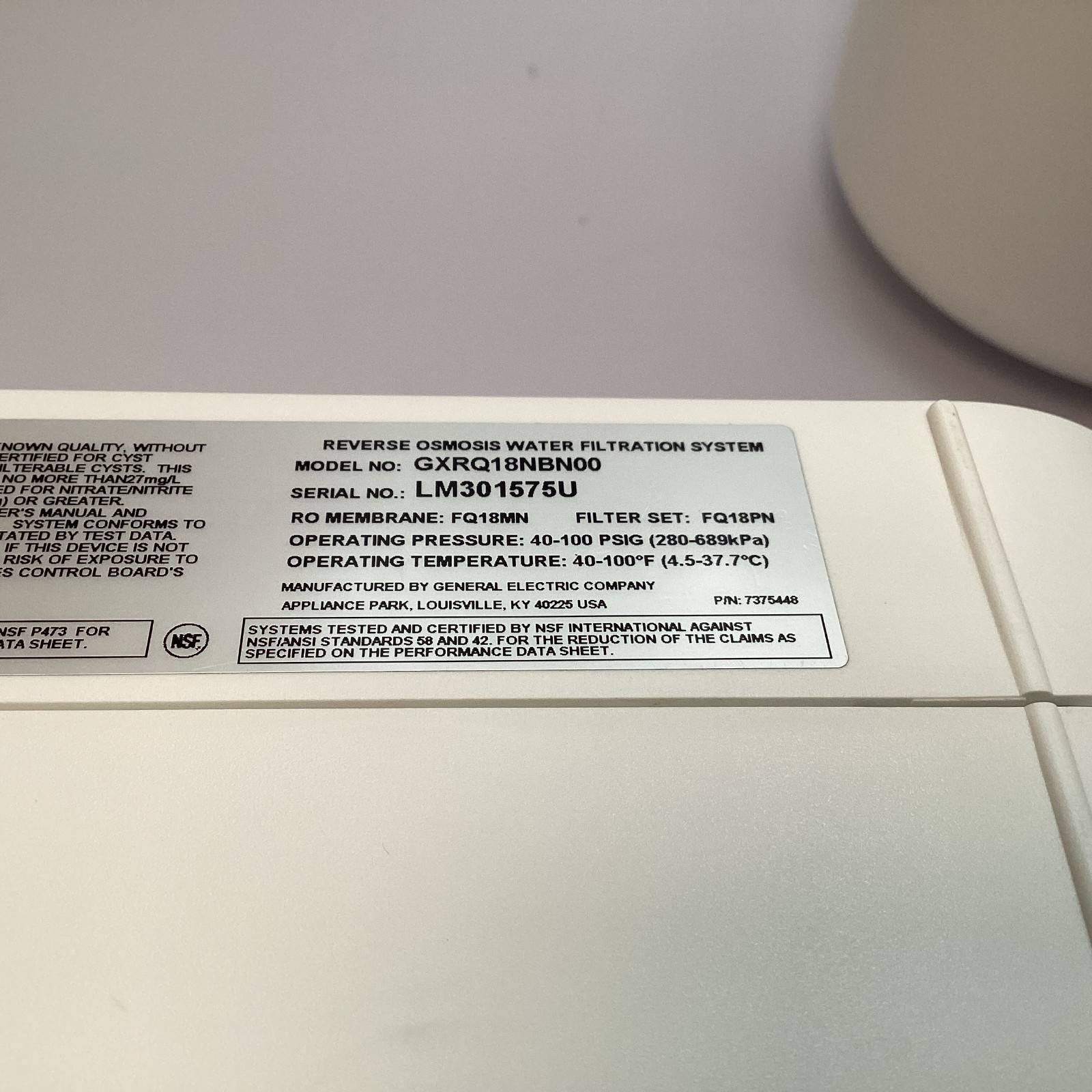 GE Appliances GXRQ18NBN Reverse Osmosis Under Sink Water Filtration System