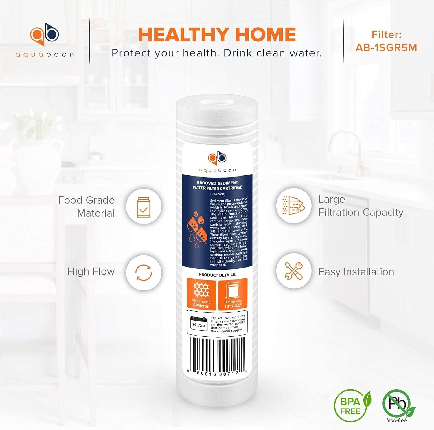 Whole House Water Filter Cartridge 10 x 2.5 Inch 5 Micron for Maximum Filtration