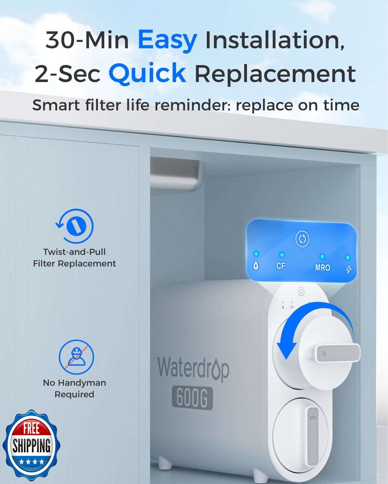 Waterdrop WD-G2CF Filter, Replacement for WD-G2-W, WD-G2-B, WD-G2P600-W Rever