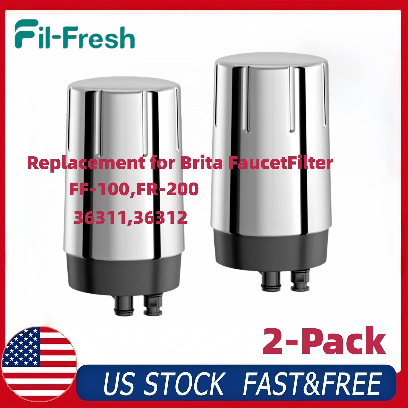 2-PCS FF-100 Brita Faucet Filter for Brita FR-200 36311 36312 Chrome Finish US