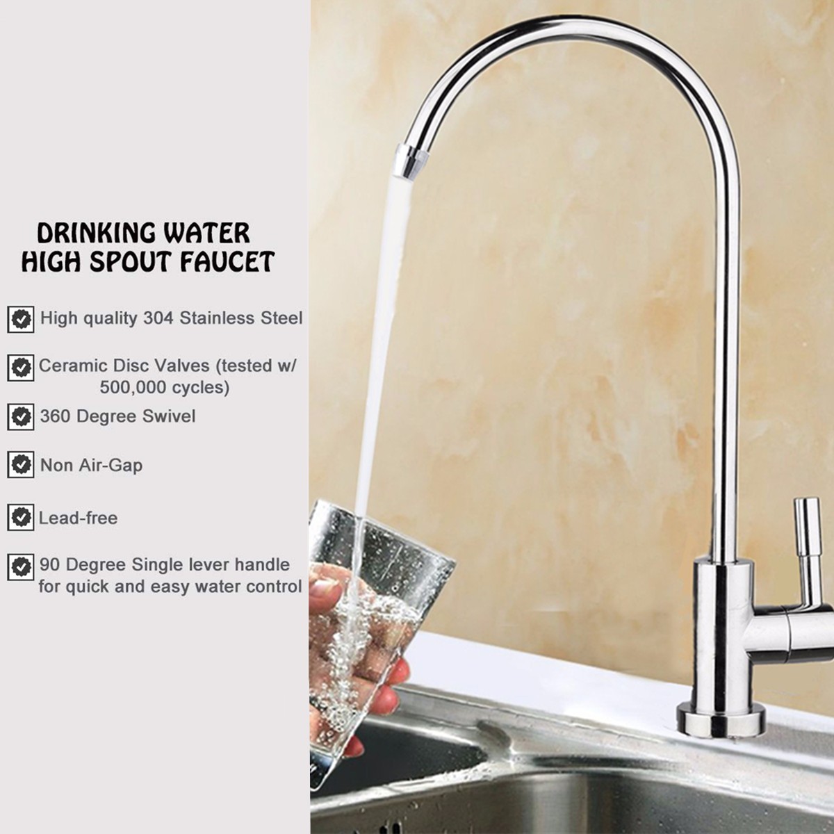 1/4» 1/2″ Kitchen Sink Faucet Tap Reverse Osmosis Drinking Water Filter