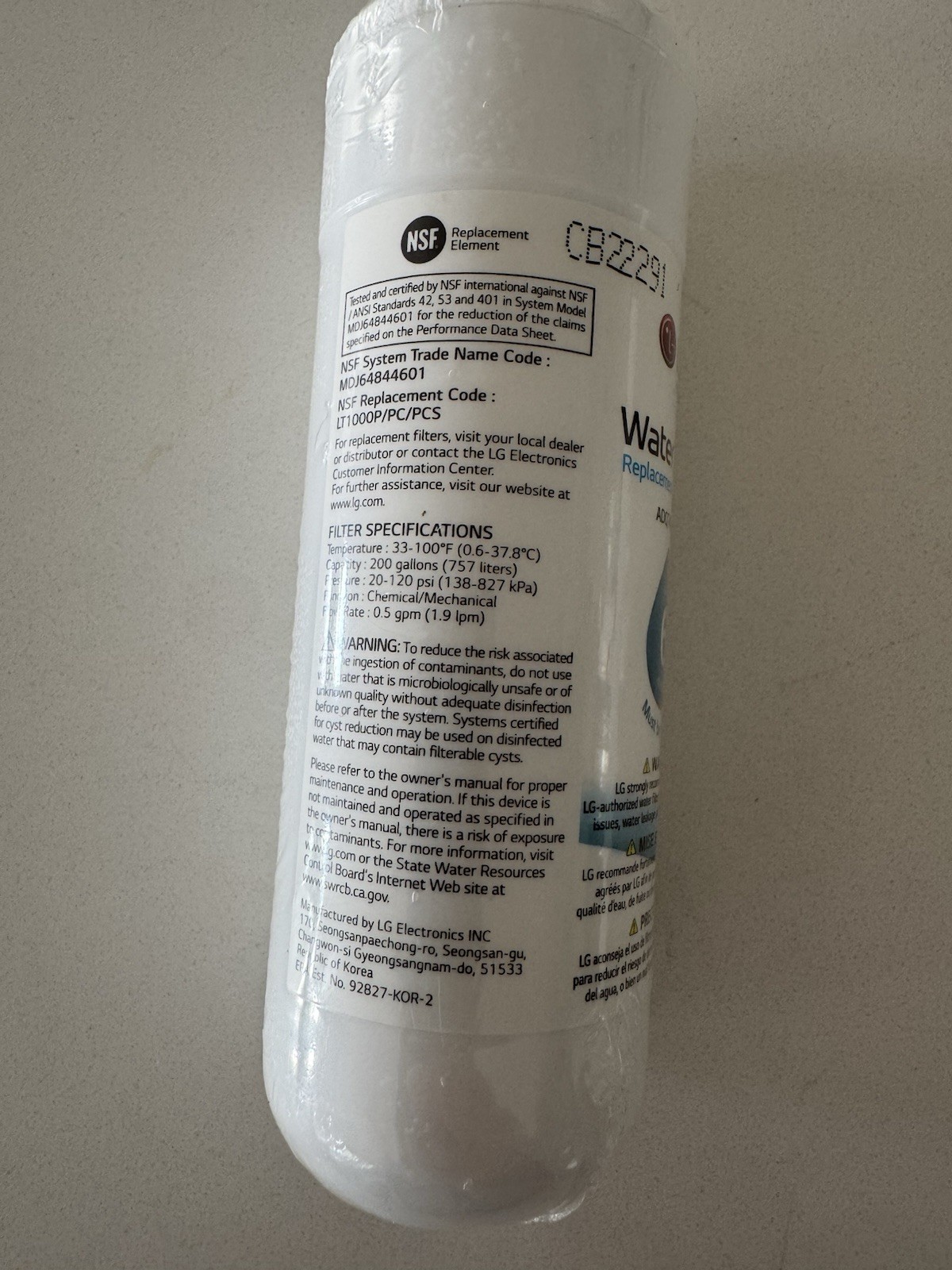 LG LT1000P 6 Month / 200 Gallon Capacity Replacement Refrigerator Water Filter