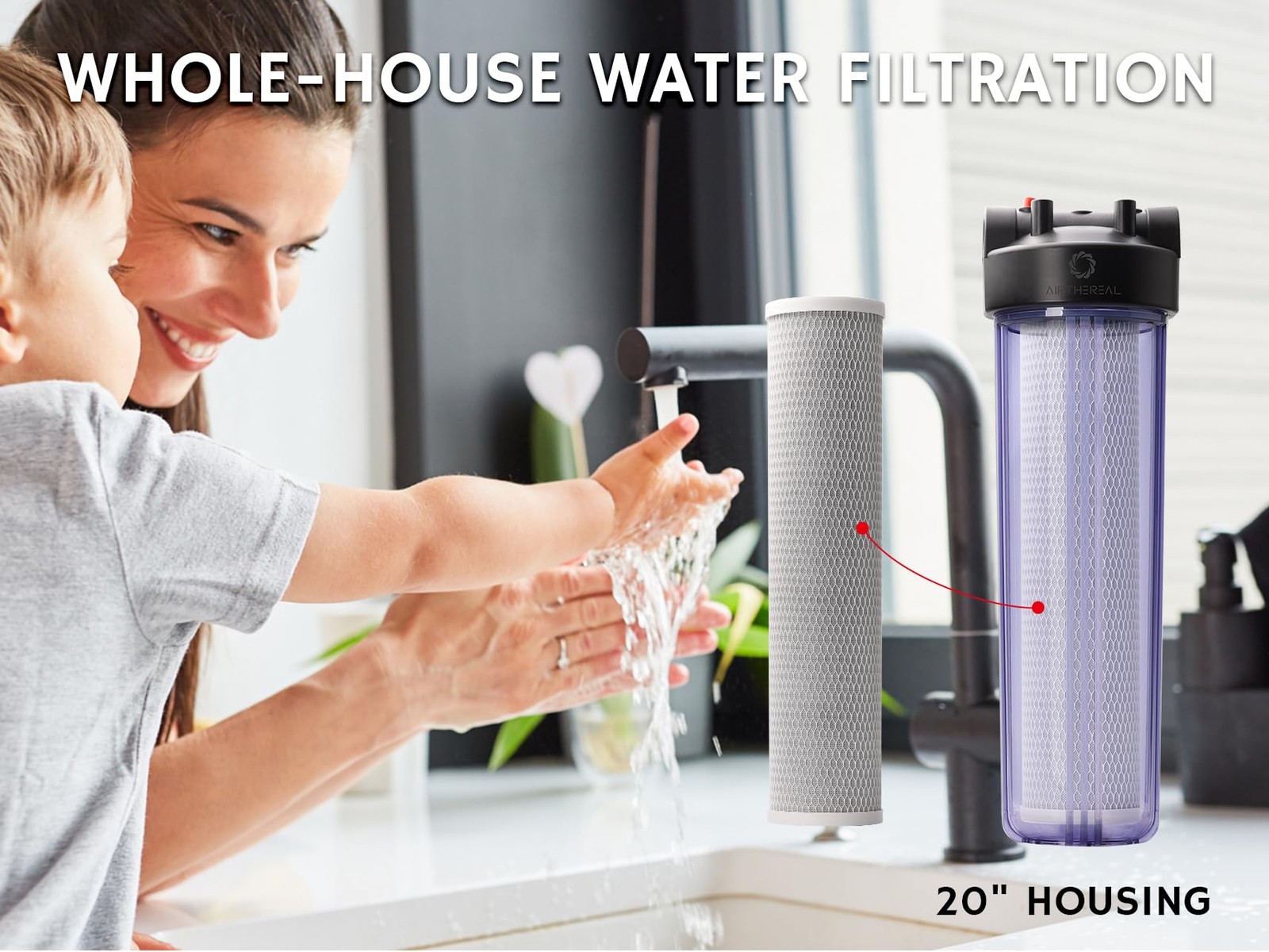 20″ x 4.5″ Whole House Sediment Activated Carbon Water Filter, 5 Micron 20-in…