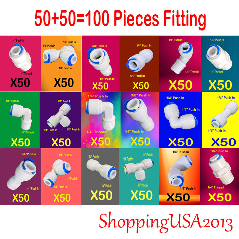 50+50Pcs Fitting Connector 1/4 3/8 BSP Quick Connect Thread Push In Water Filter