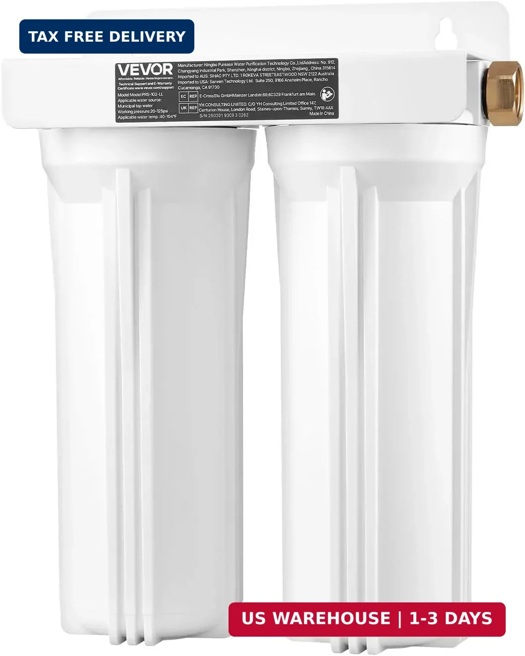 VEVOR RV Water Filter, 2-Cartridge 2.5 x 10 in Water Filter System for RV, Remov