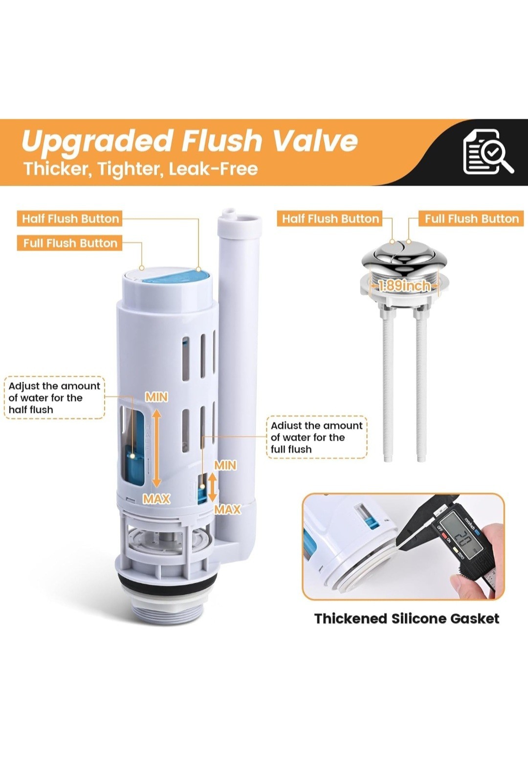 2 Inch Toilet Dual Flush Valve, Fill Valve, Push Button. Toilet Repair Kit, …