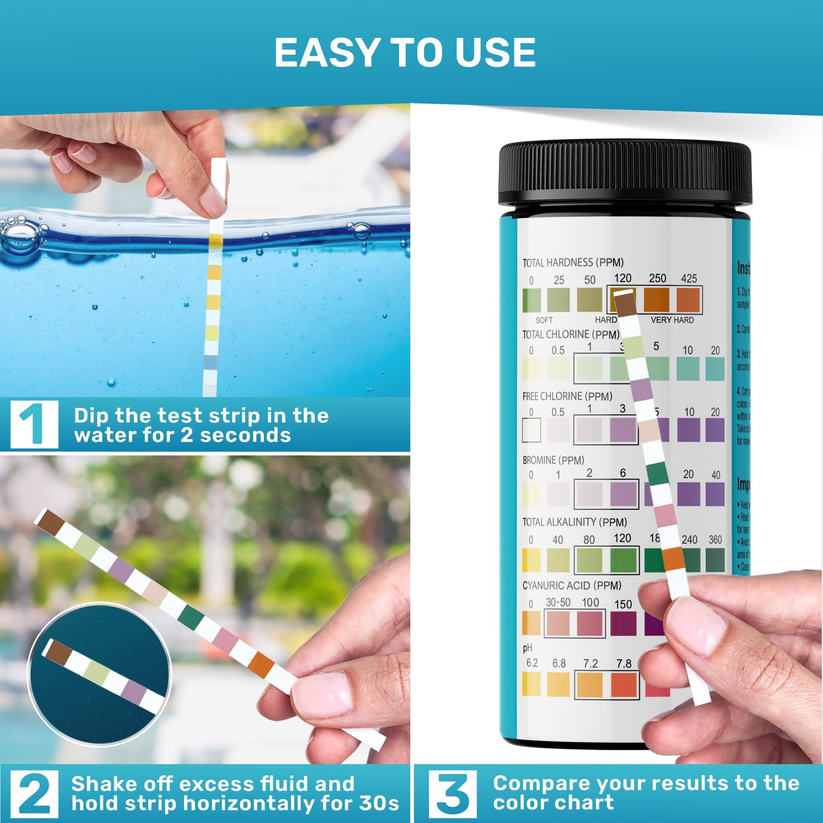 Pool Test Strips 7-in-1, 200 Quick and Accurate Hot Tub 200 strips