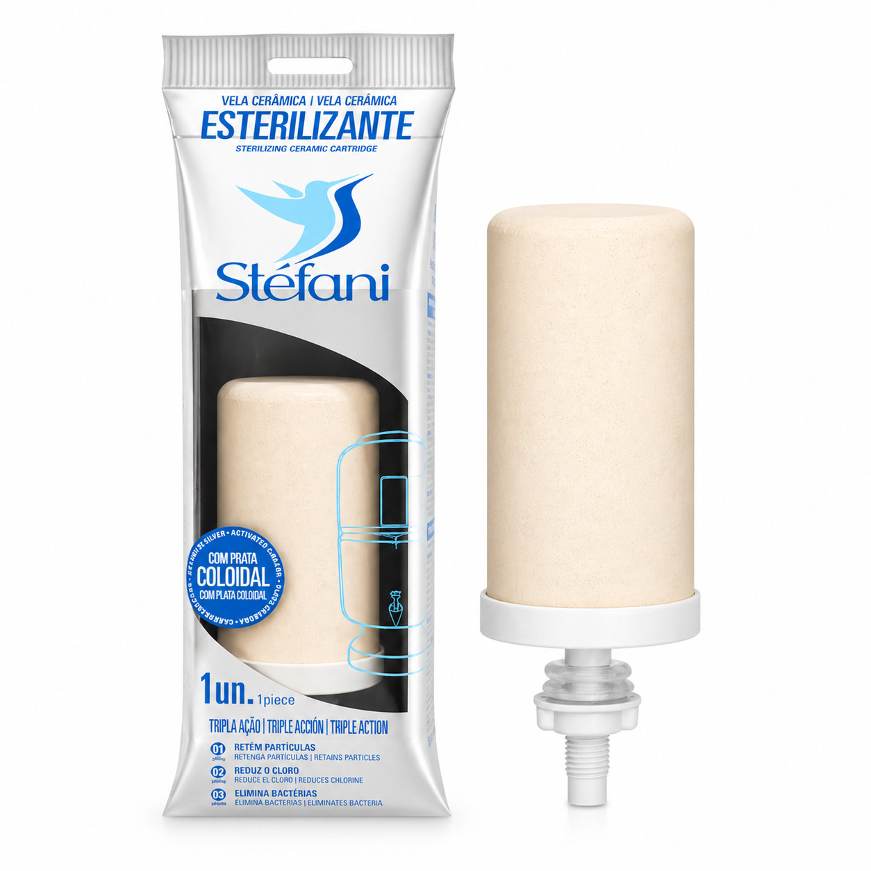 Stefani Ceramic Water Filter Cartridges Triple Action Carbon Silver, 4 Pack