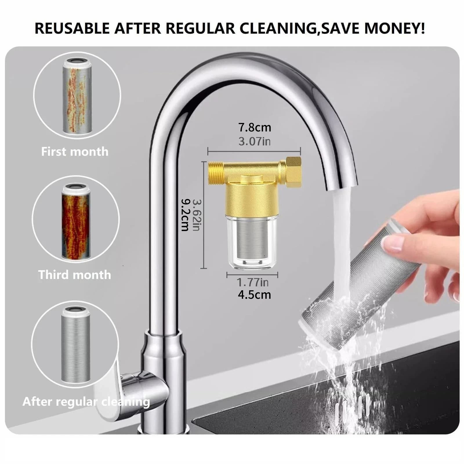 Brass Sediment Filter for Water Heater 40 Micron Reusable 1/2 Inch 3/4 Inch Fit