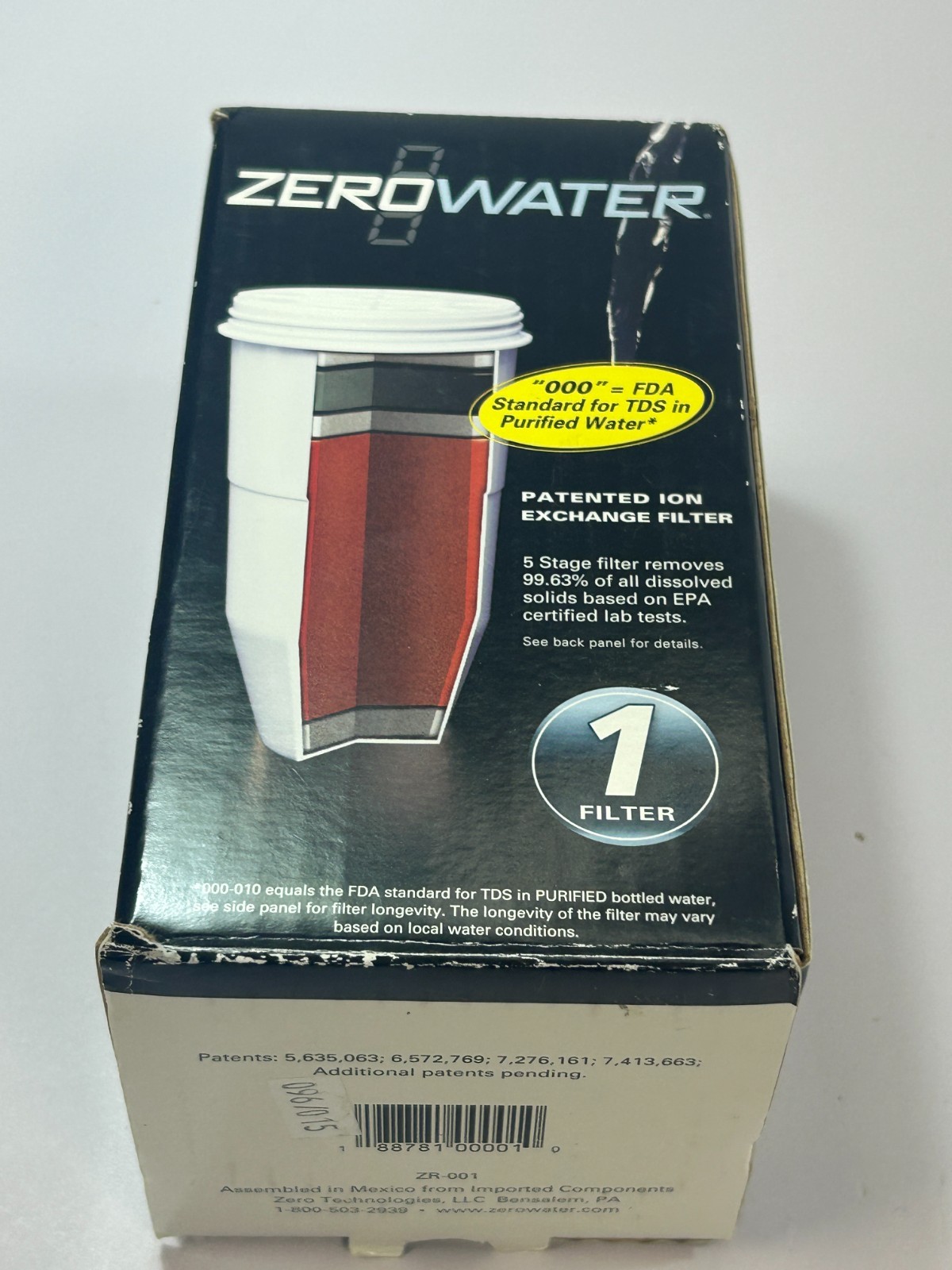 ZERO WATER ZR-001 Replacement Ion Exchange 16 Gal SINGLE Water Filter BPA FREE
