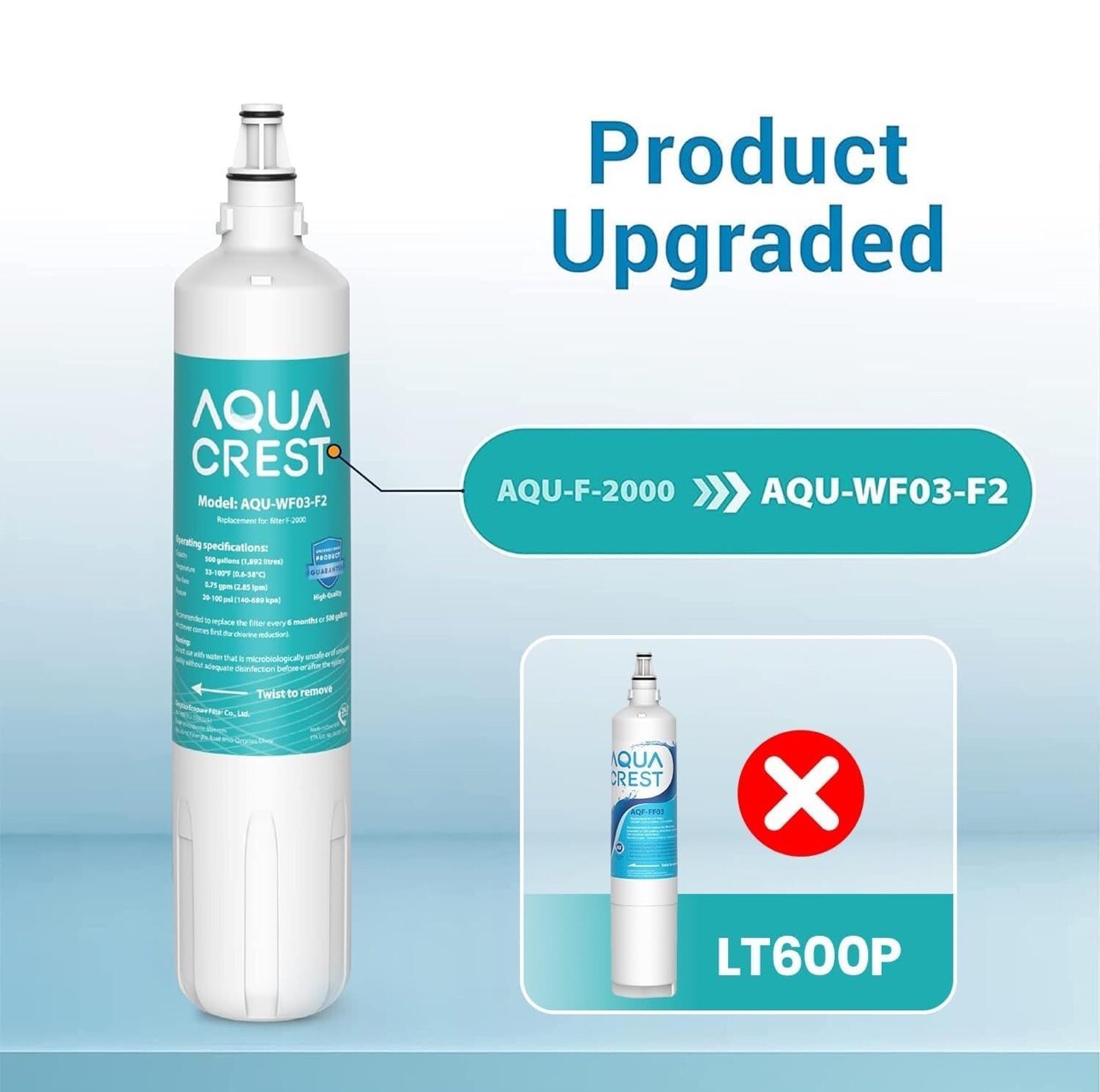 AQUA CREST F-2000, F-1000 Water Filter, Replacement for Sub-Zero 4204490, 429051