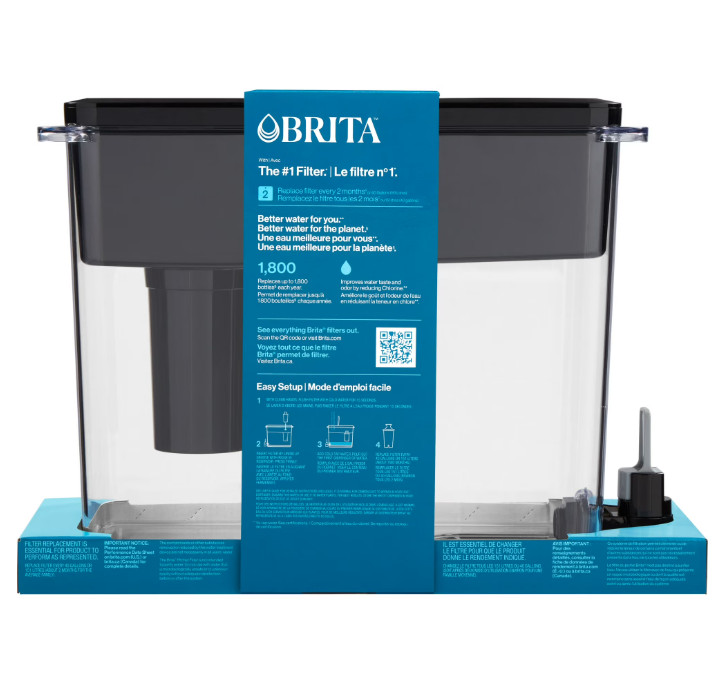 Brita 27 Cup Extra Large Plastic Water Filtration Dispensers, Black, BPA Free