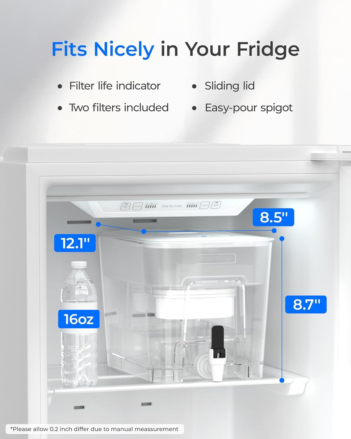 WFD-22L-DF Water Filter Dispenser, 40-Cup Water Purifier, 2 Built-In Filters, 8X