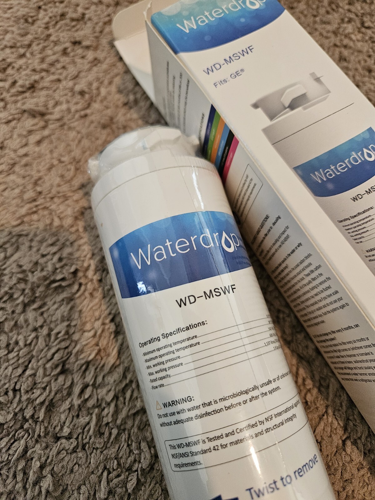 NEW In Box WATERDROP REPLACEMENT WATER FILTER WD-MSWF GE Refrigerator