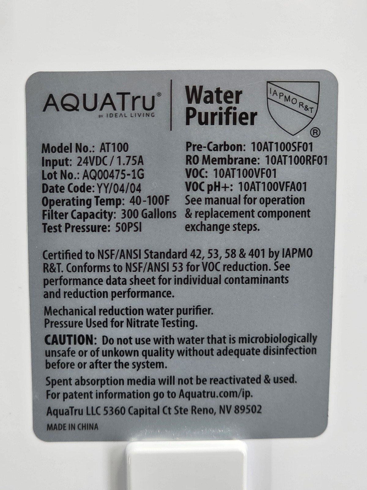 AQUATRU Carafe Countertop 4-Stage Reverse Osmosis Water Purifier System AT100