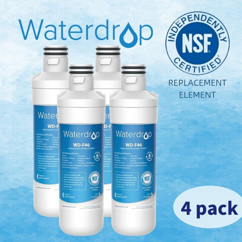 Waterdrop Refrigerator Water Filter, Replacement for LG® LT1000P®, Pack of 4