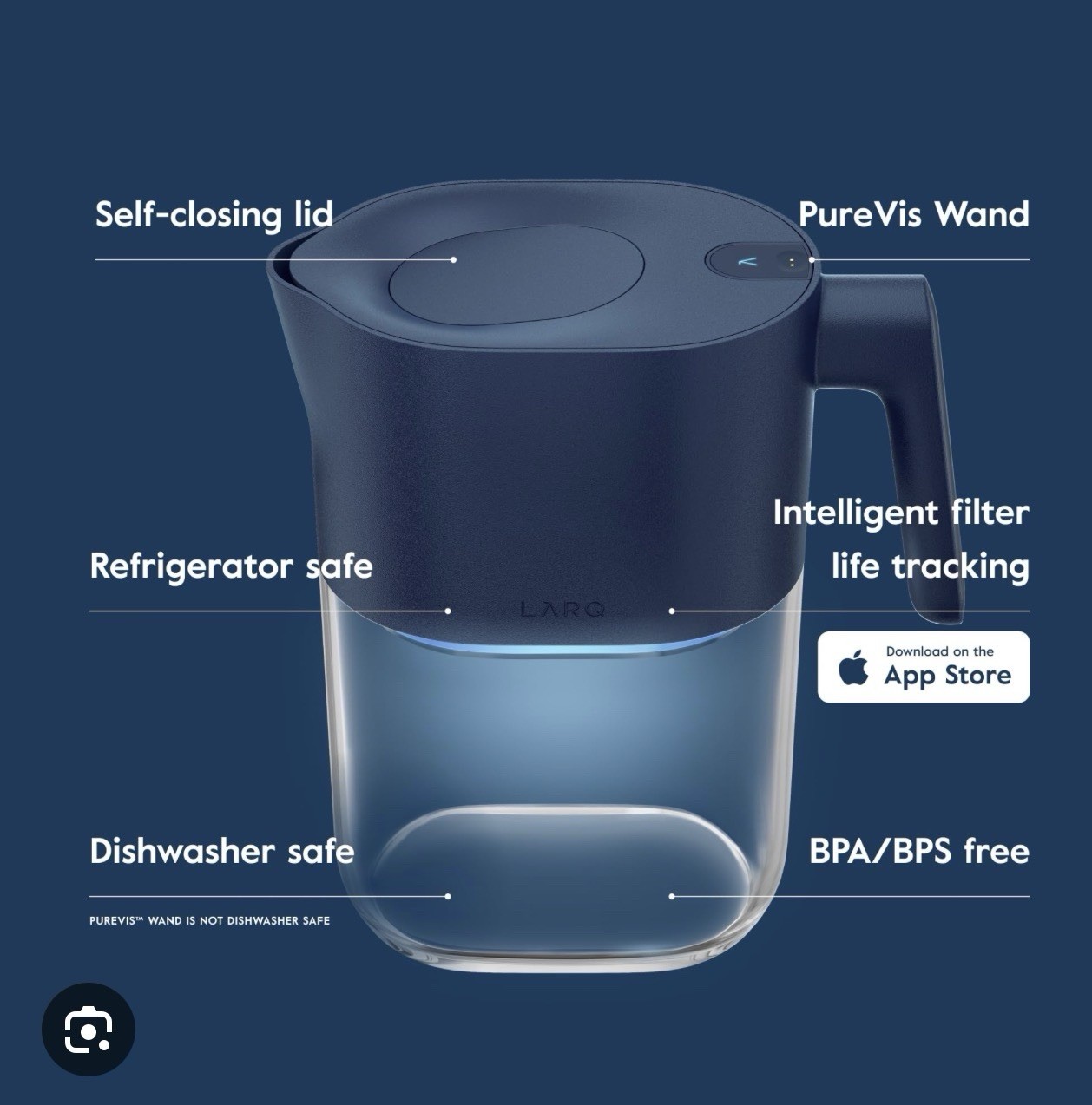 LARQ PureVis Blue Water Filter Jug Pitcher w/ PureVis UV Wand
