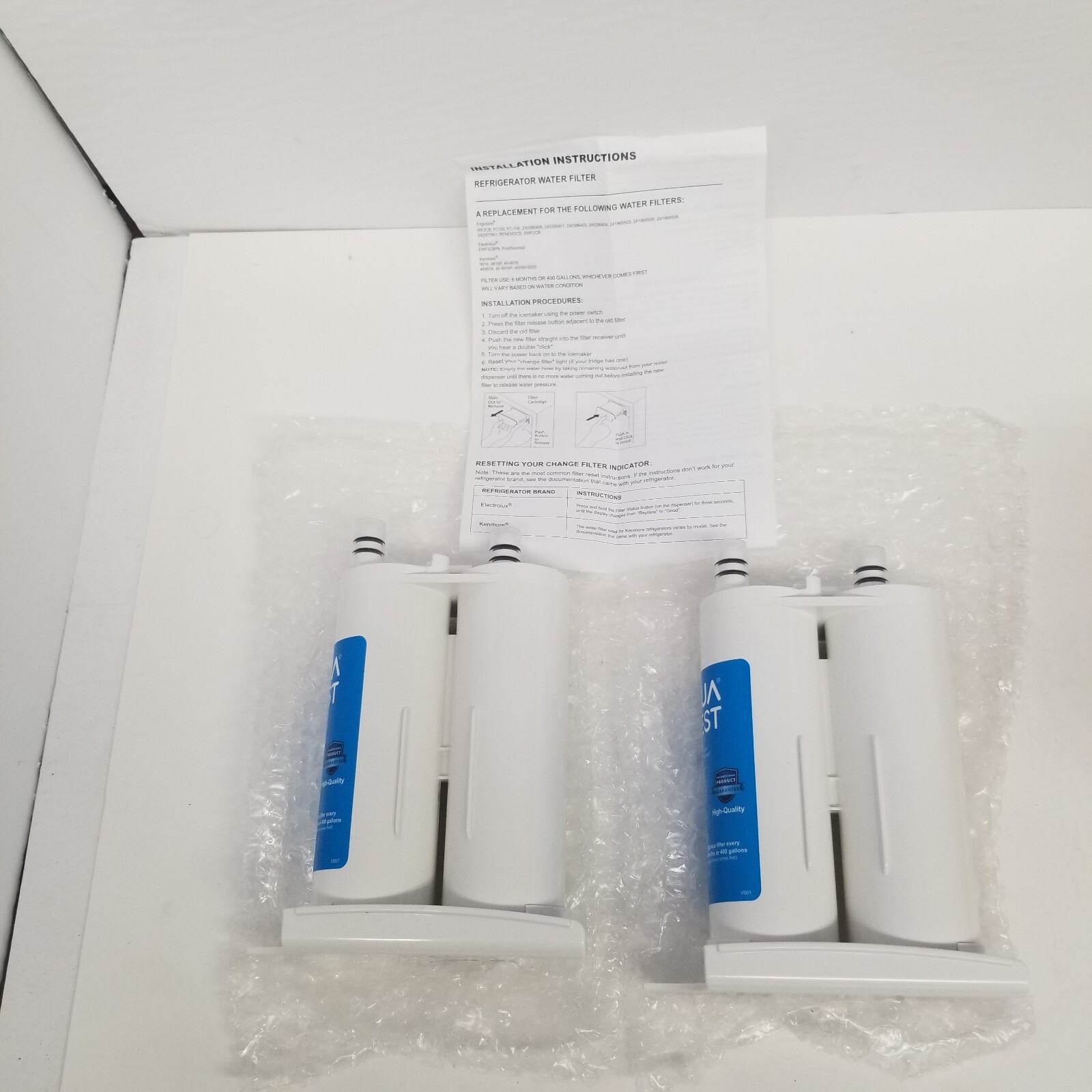 AquaCrest V001 Replacement Water Filter Lot of 2, Fits Frigidaire & Kenmore, New