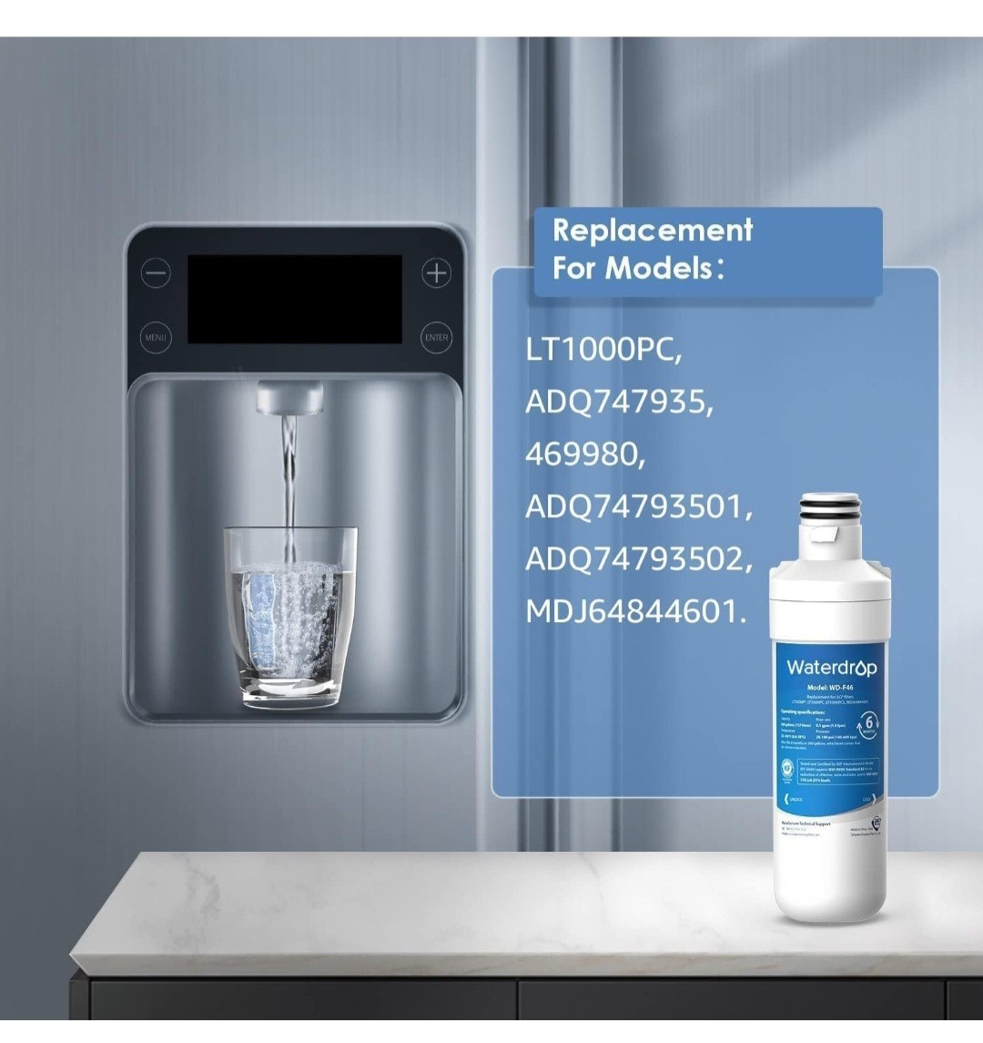 Waterdrop LT1000PC ADQ747935 Refrigerator Water Filter and Air Filter, Replaceme