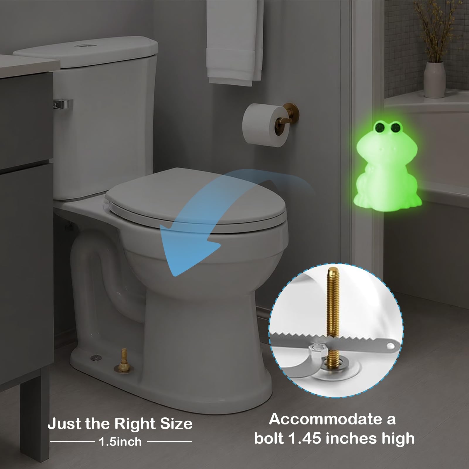 Frog Toilet Bolt Covers Decorative Glow in The Dark 2PCs Toilet Screw Caps Lu…