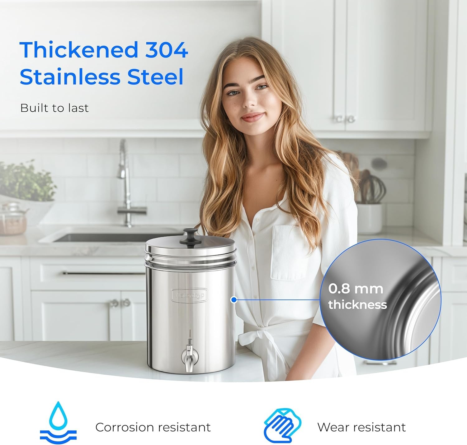 Waterdrop Gravity-fed Water Filter System with 3 Carbon Filters & Metal Spigot