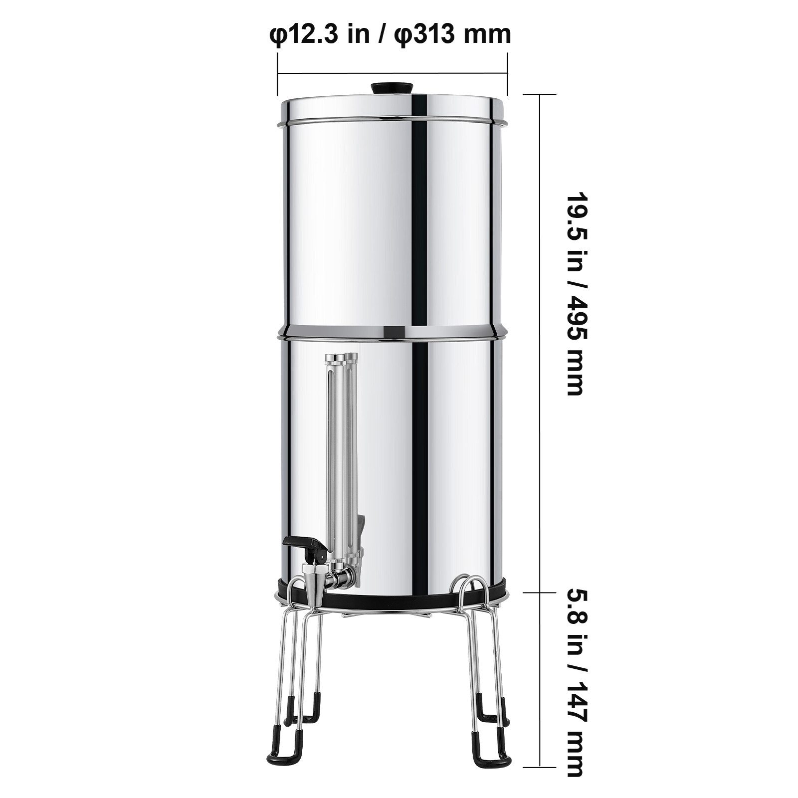 2.25G Gravity-fed Water Filter Countertop System Stainless Steel 2 Filters