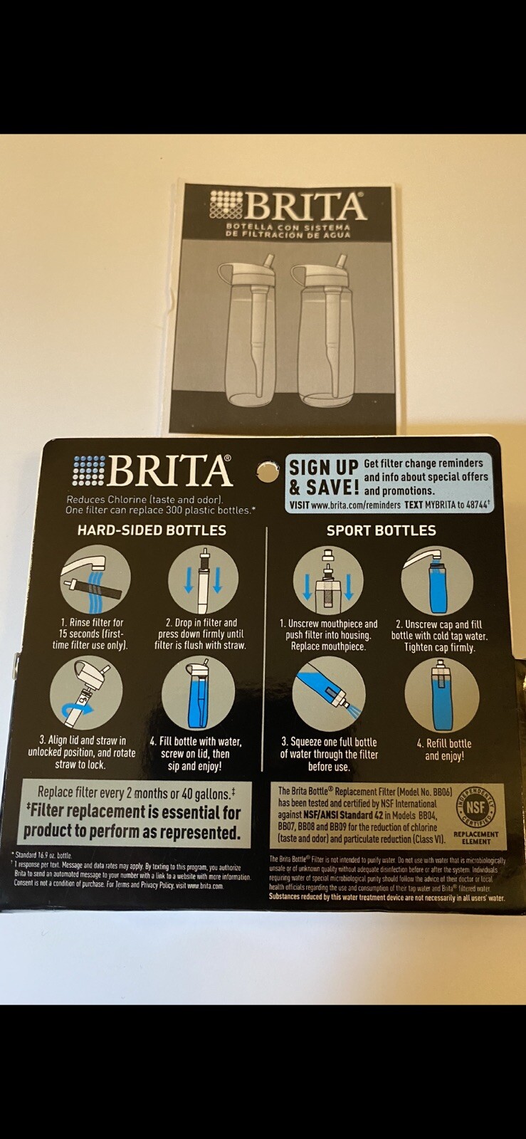 Brita Water Bottle Replacement Filter Hard Sided Sport Open Box-sealed 2 In Box