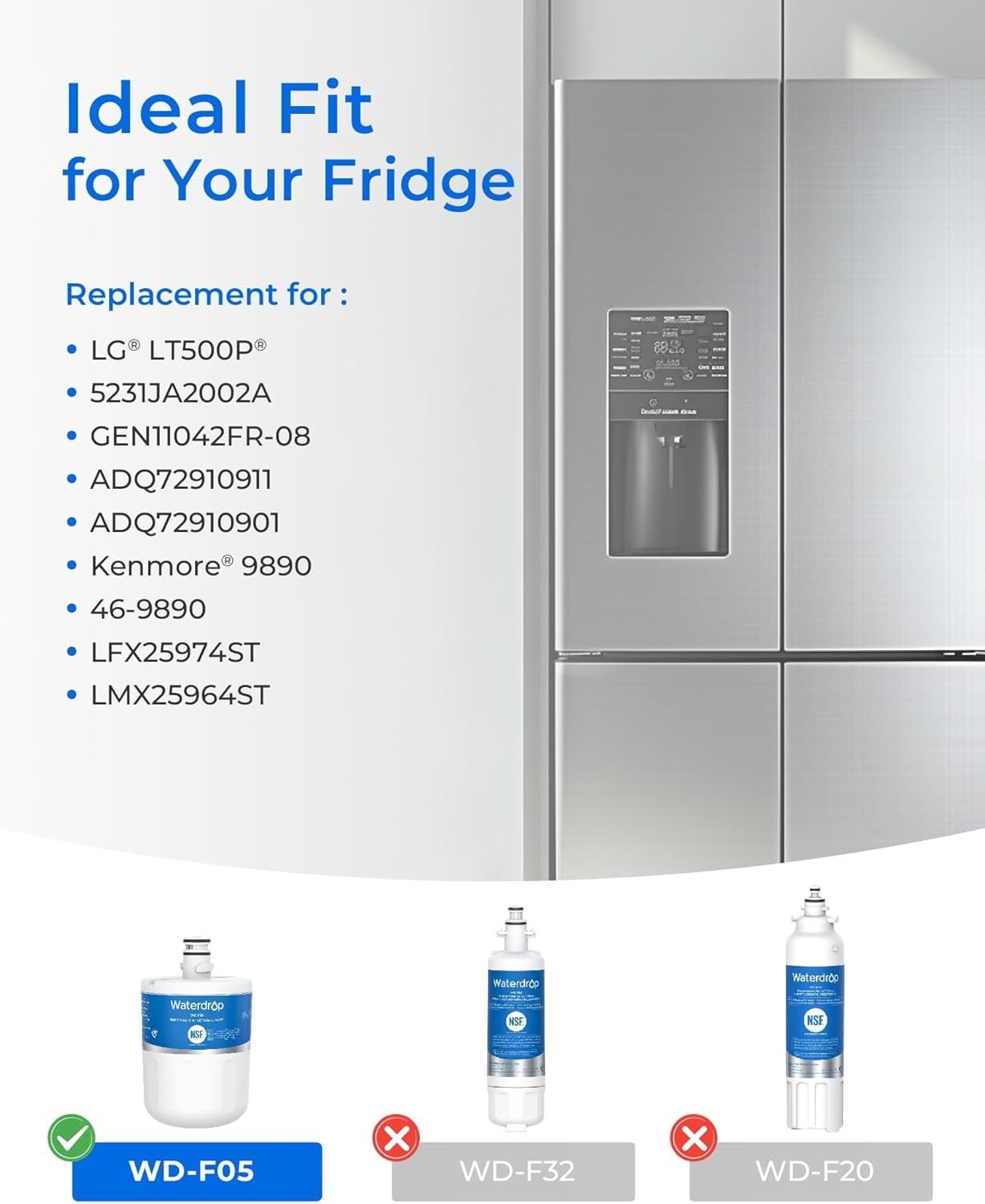 Waterdrop Refrigerator Water Filter, Replacement for LG® LT500P ®, 5231JA2002A