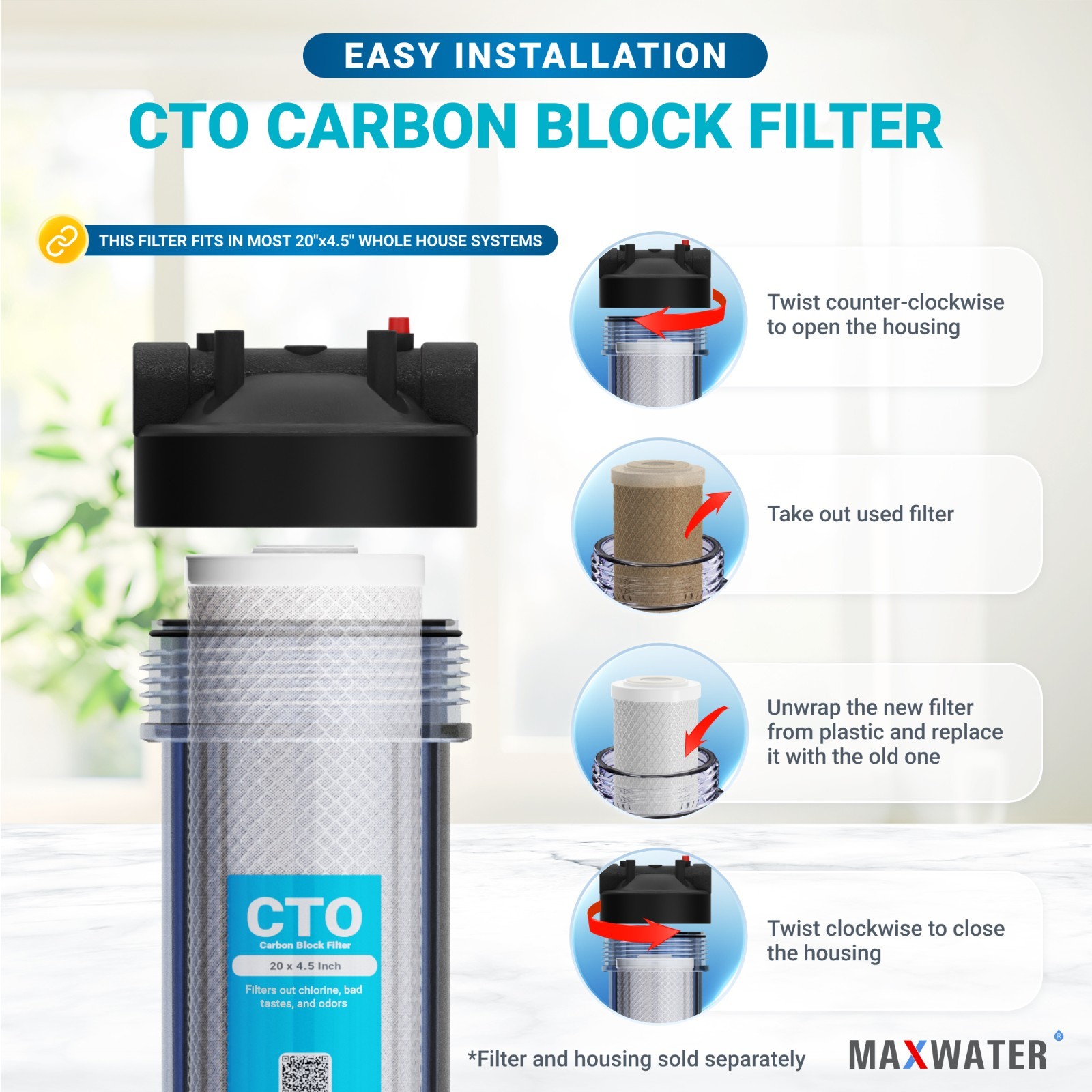 4 pcs Big Blue CTO Carbon Block Water Filters 20″ x4.5 Whole House Cartridges