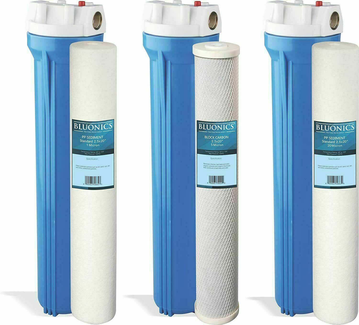 BLUONICS WHOLE HOUSE & WELL WATER CARBON&SEDIMENT SYSTEM 55W ULTRAVIOLET2.5″X20″