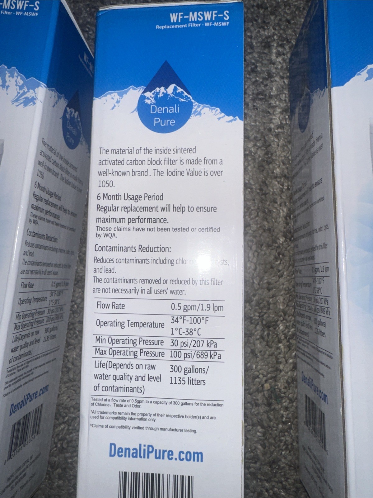 Brand New! Lot of 3 Refrigerator Water Filter Denali Pure WF-MSWF-S