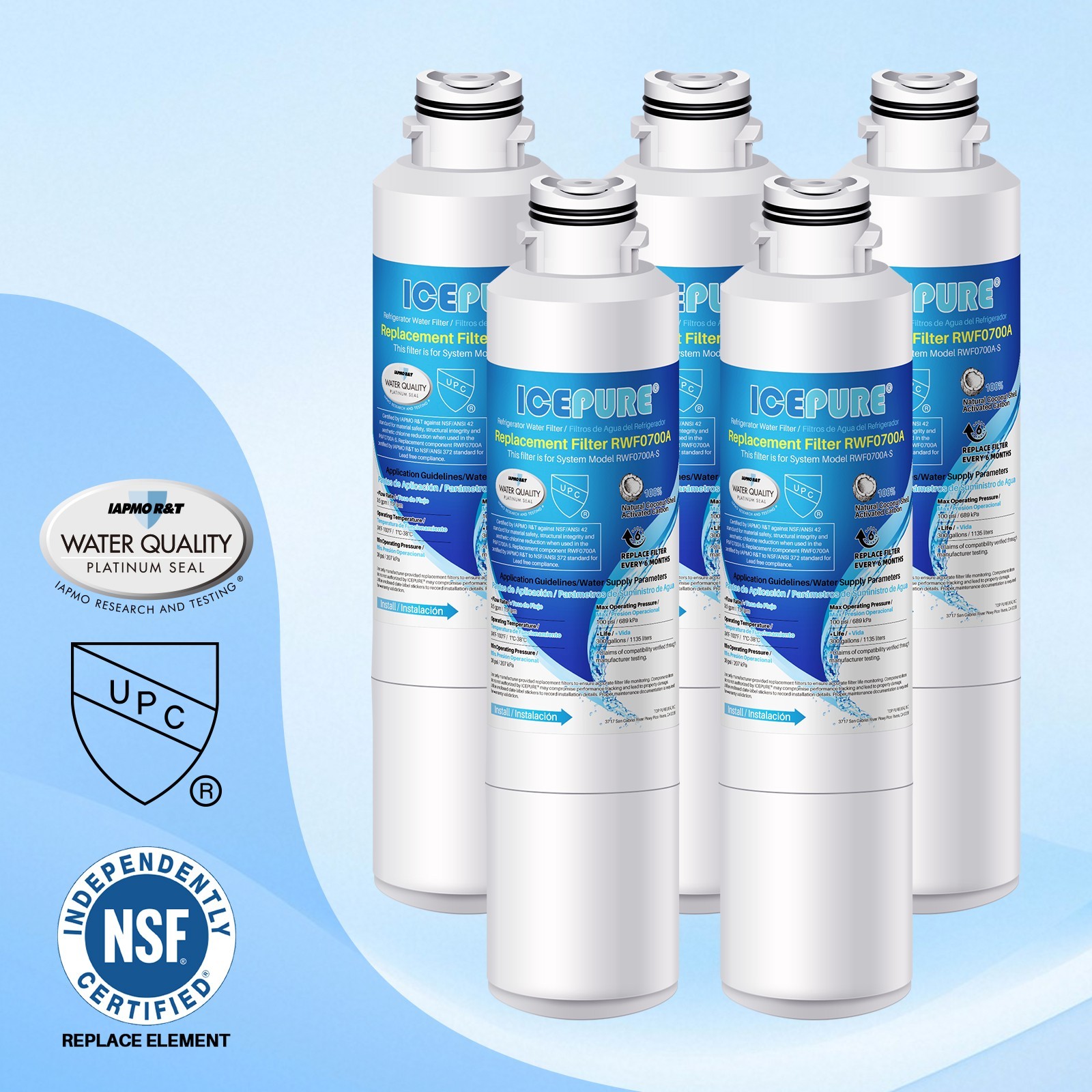 RWF0700A Refrigerator Water Filter Replacement for DA29-00020B HAF-CIN/EXP 5PACK