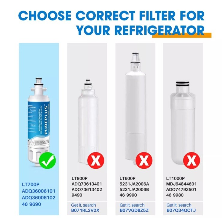 PP- RWF1200A – 4 PACK Water Filter Fit For LG Kenmore Elite 9690, ADQ360061