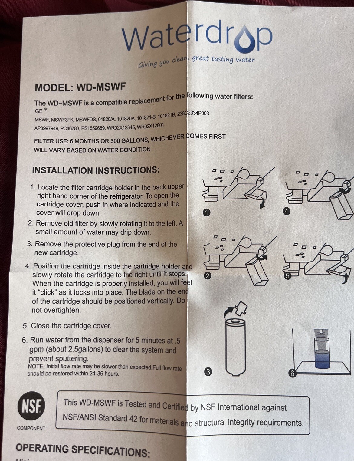 NEW – 4 Pack Waterdrop Replacement Refrigerator Water Filter WD-MSWF