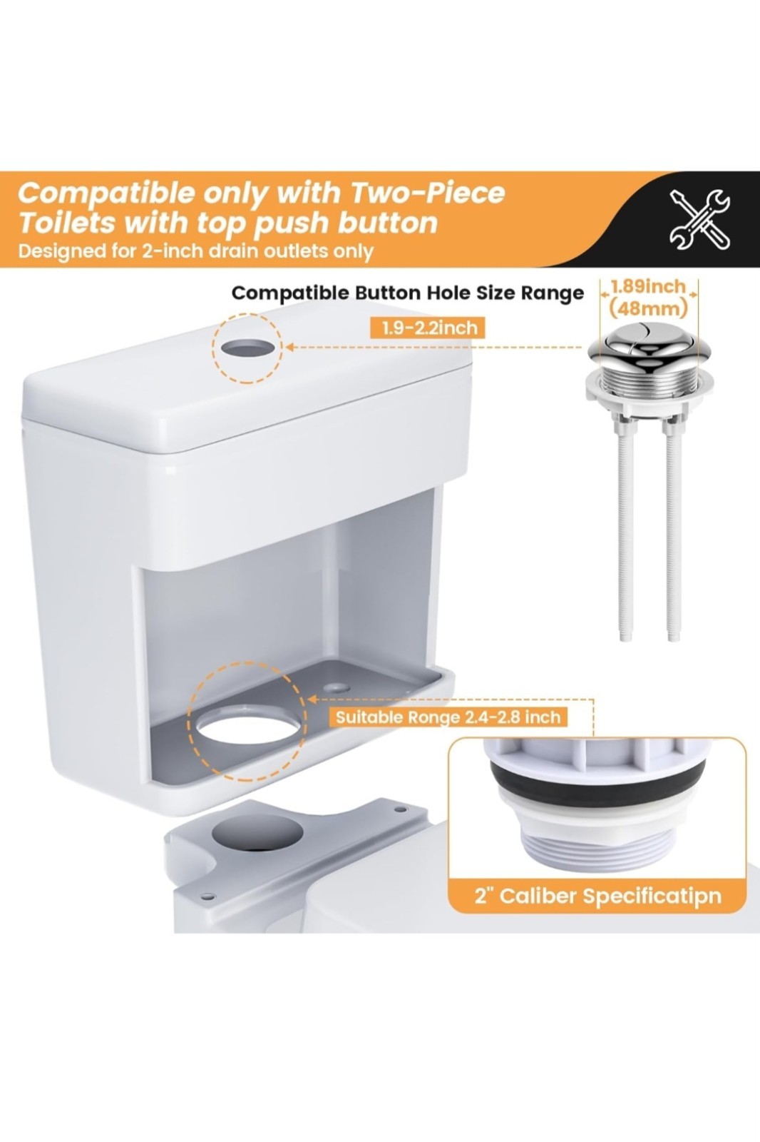 2 Inch Toilet Dual Flush Valve, Fill Valve, Push Button. Toilet Repair Kit, …