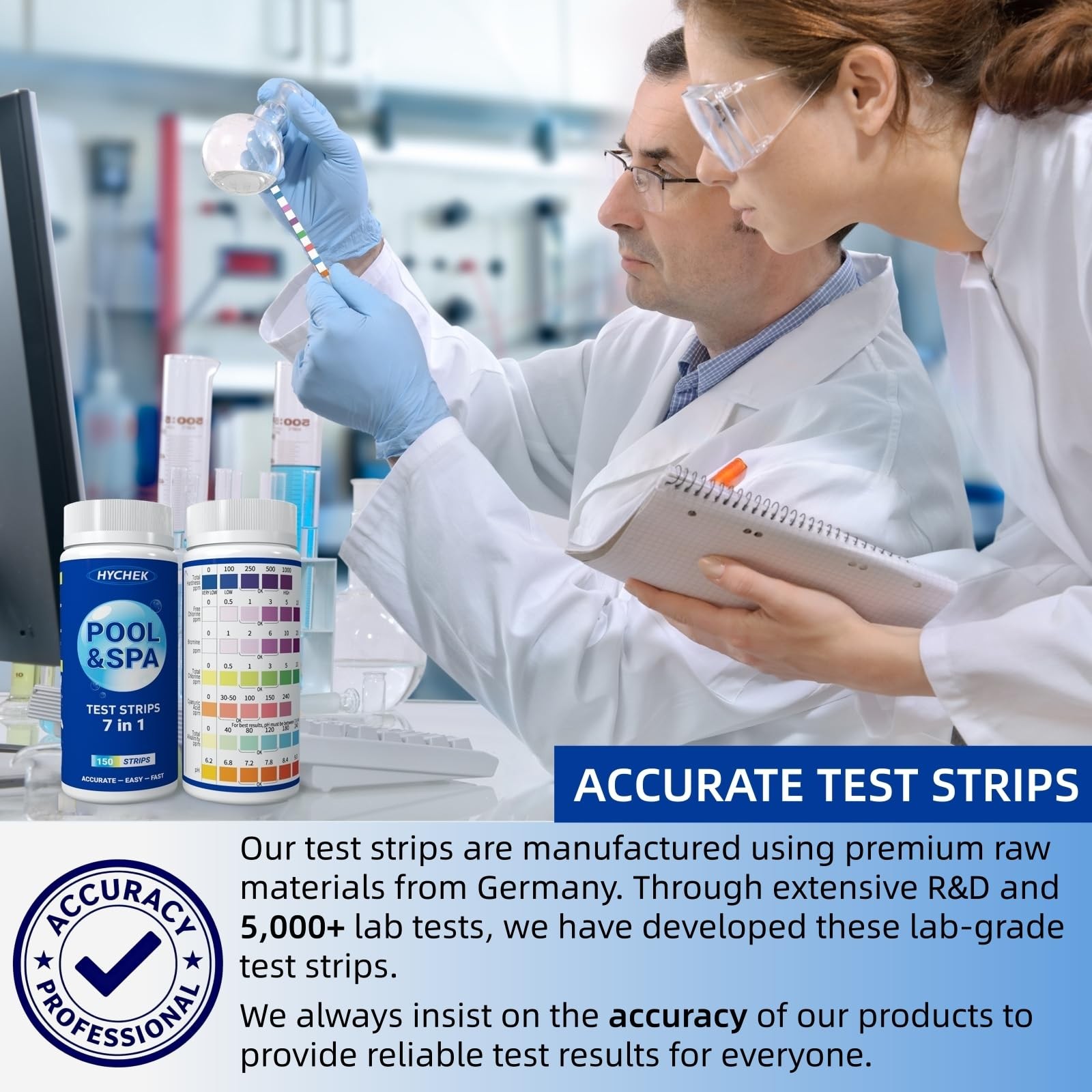 HYCHEK 7 in 1 Accurate Pool Test Strips, 150-Count Hot Tub & Spa 150