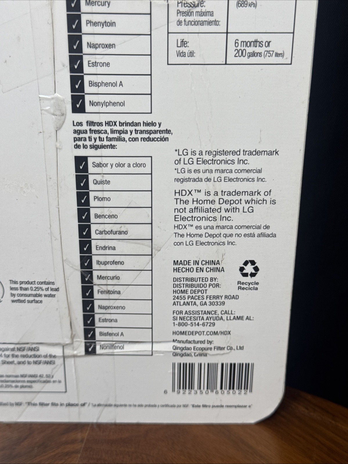 (2-Pk) HDX Refrigerator Water Filter Replacement For LG LT800P FML-4