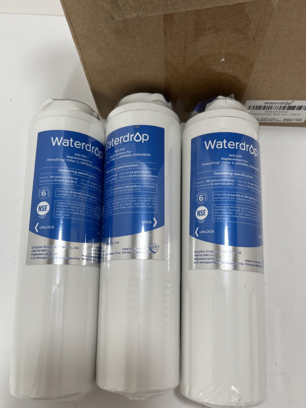 3x WATERDROP WD-F07 Replacement Water Filter 300 gallons/unit – NEW & Sealed