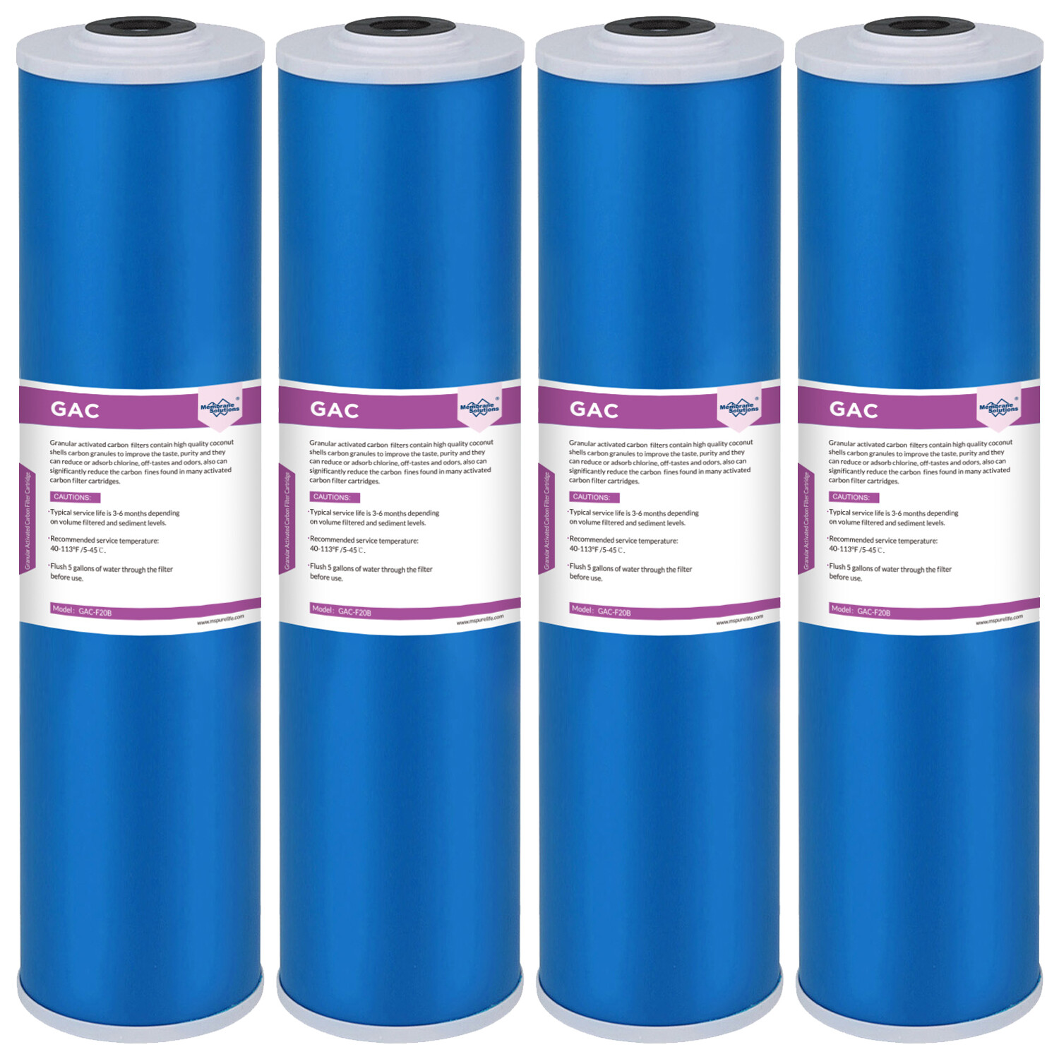 4 Pack 20×4.5″ 5 Micron Big Blue GAC Carbon Water Filter Whole House Replacement