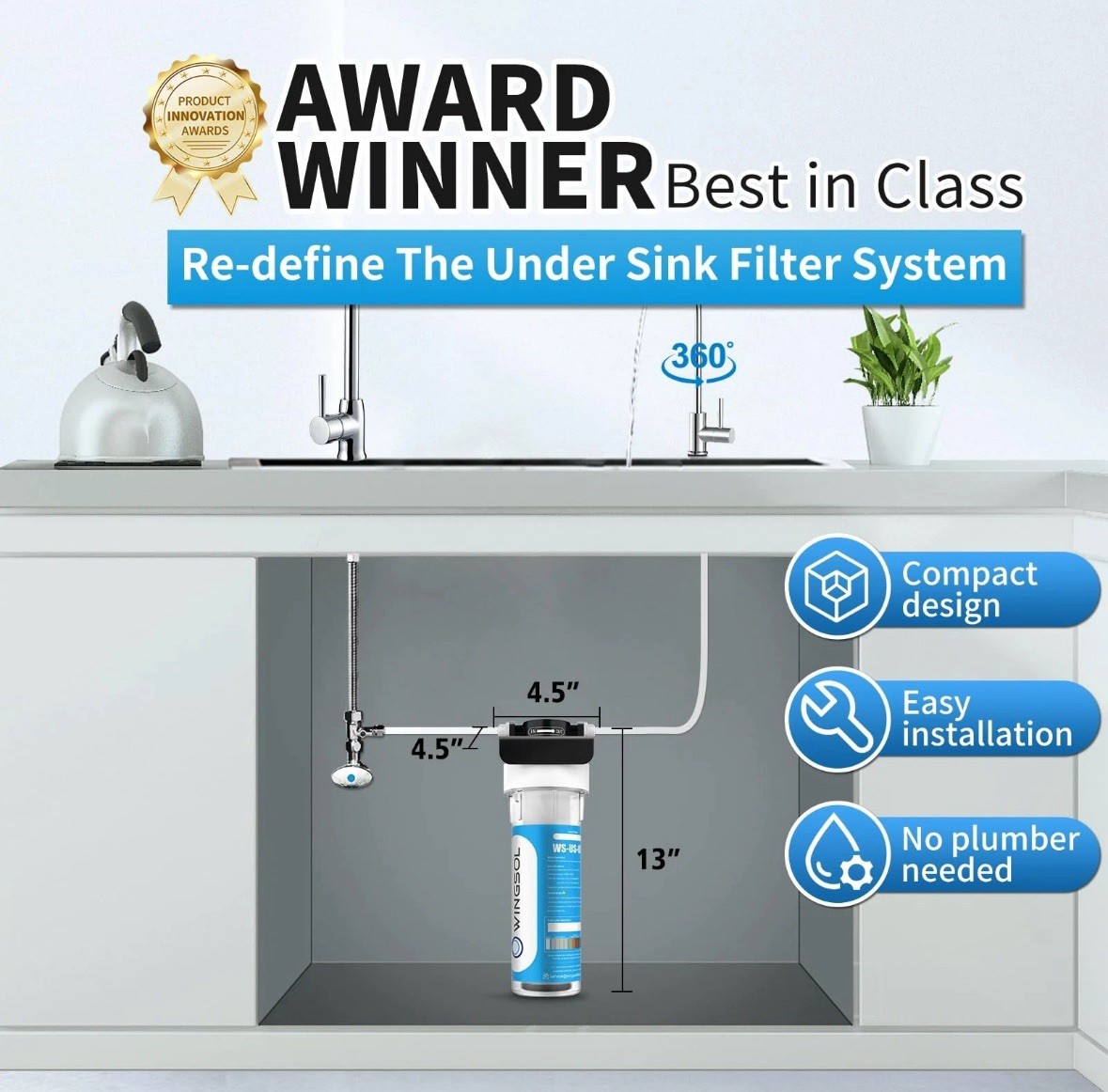 Under Sink Alkaline Water Filter Only, Improves and Taste, 5-in-1, No Box. New