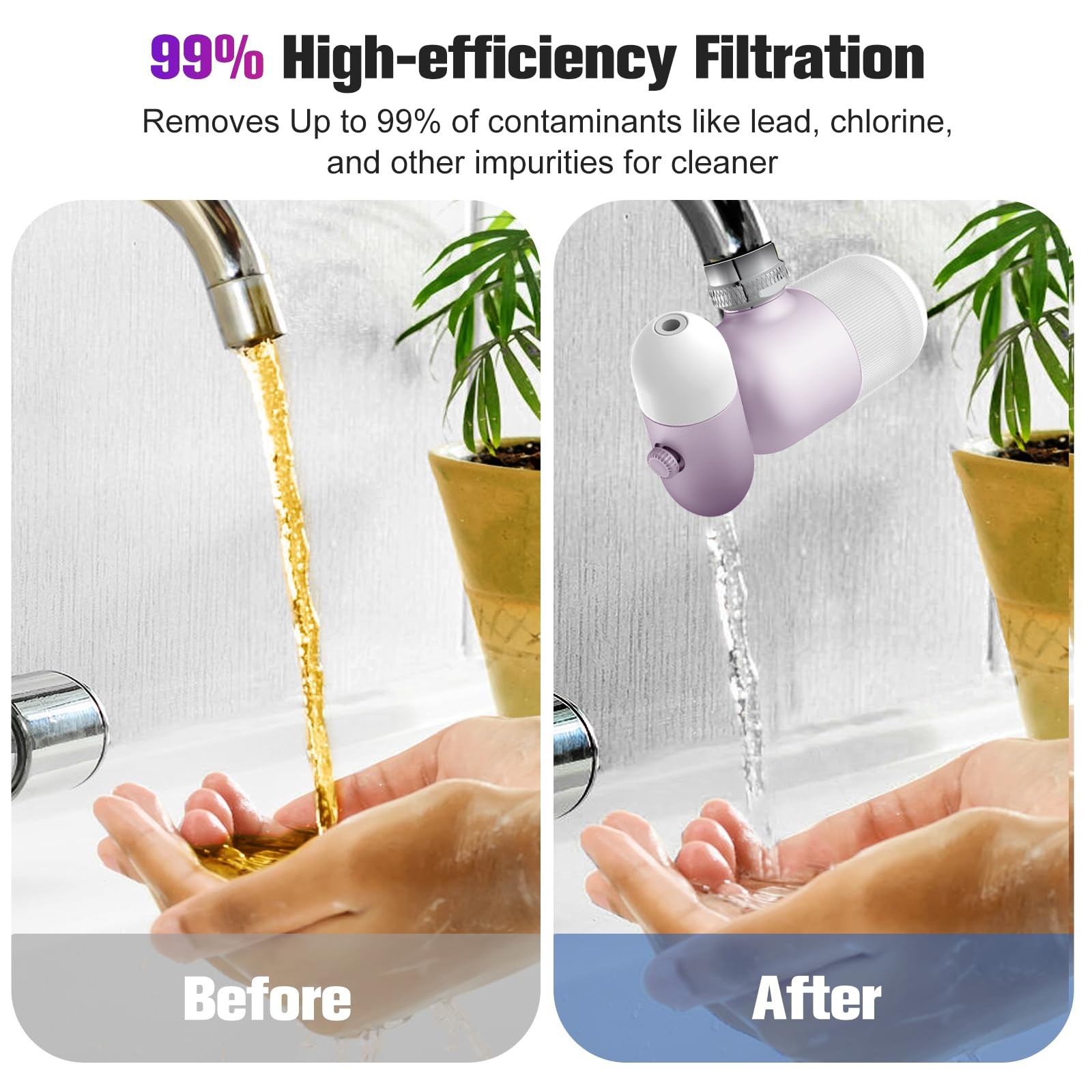4 Modes Kitchen & Bathroom Water Filter for Sink Faucet with 2pcs – 720° Rota…