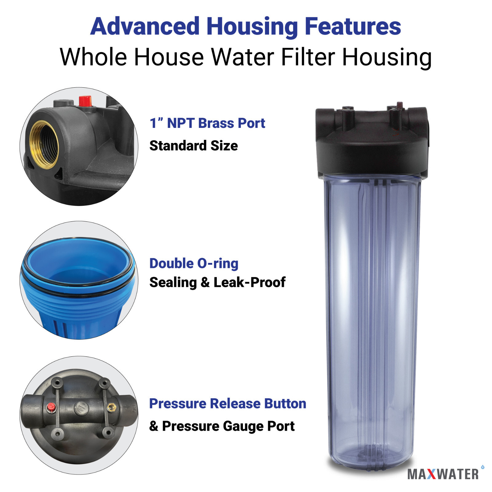 20″x4.5″ Big Blue two Stage Whole House Water Filter System, 1″ in/out Ports D