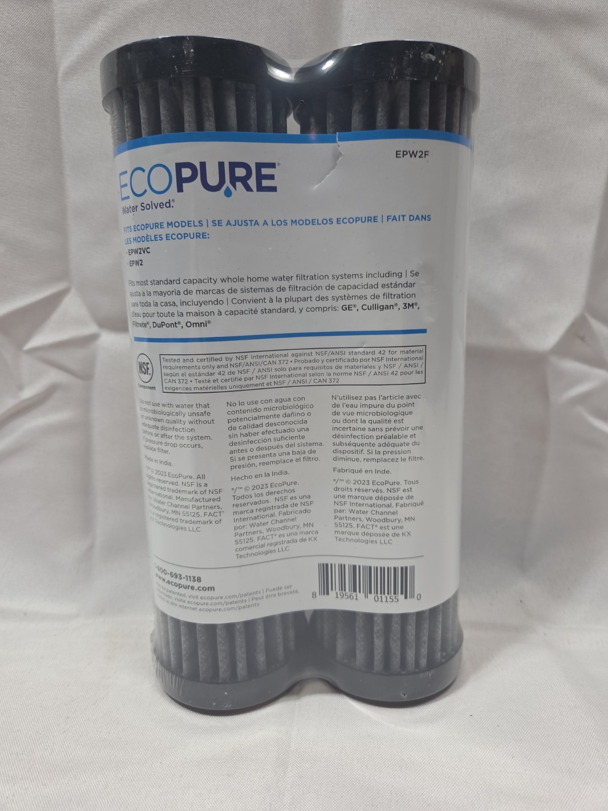 EcoPure EPW2F Premium FACT Universal Whole Home Filter (2 Pack), Dark Gray/Black