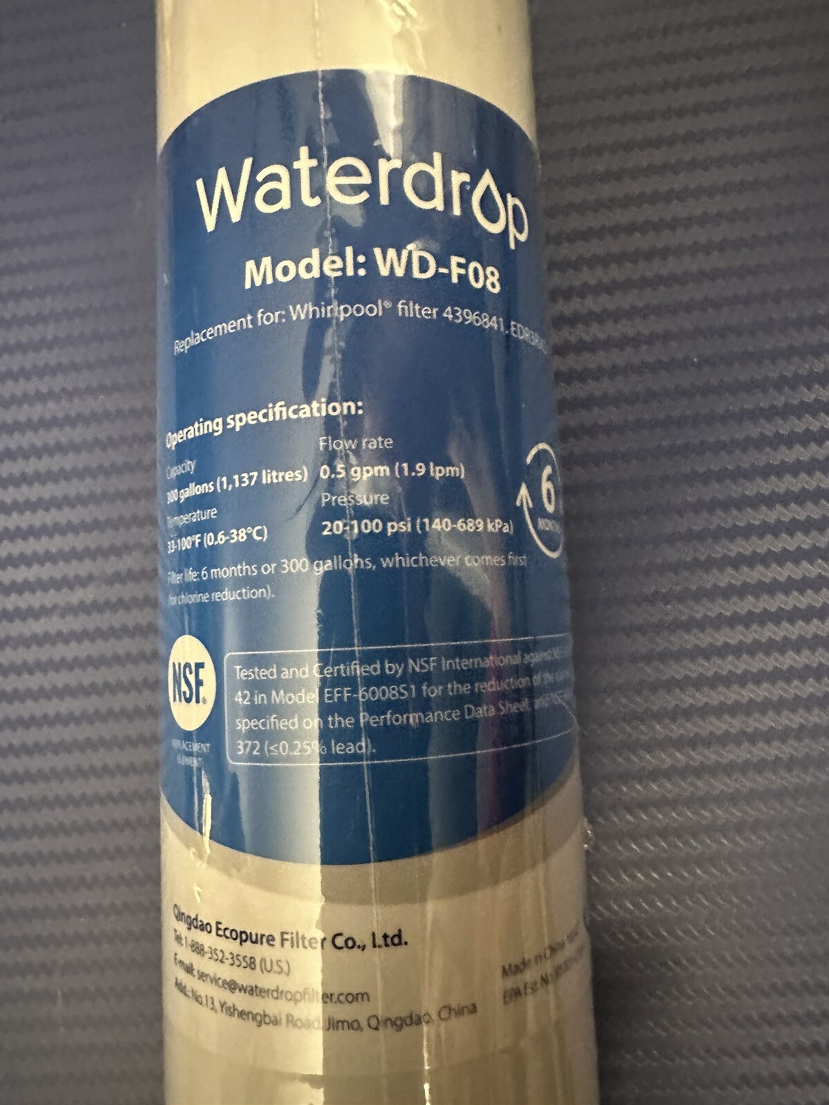 WaterDrop Model: WD-F08 Replacement Refrigerator Water Filter Brand New (Sealed)