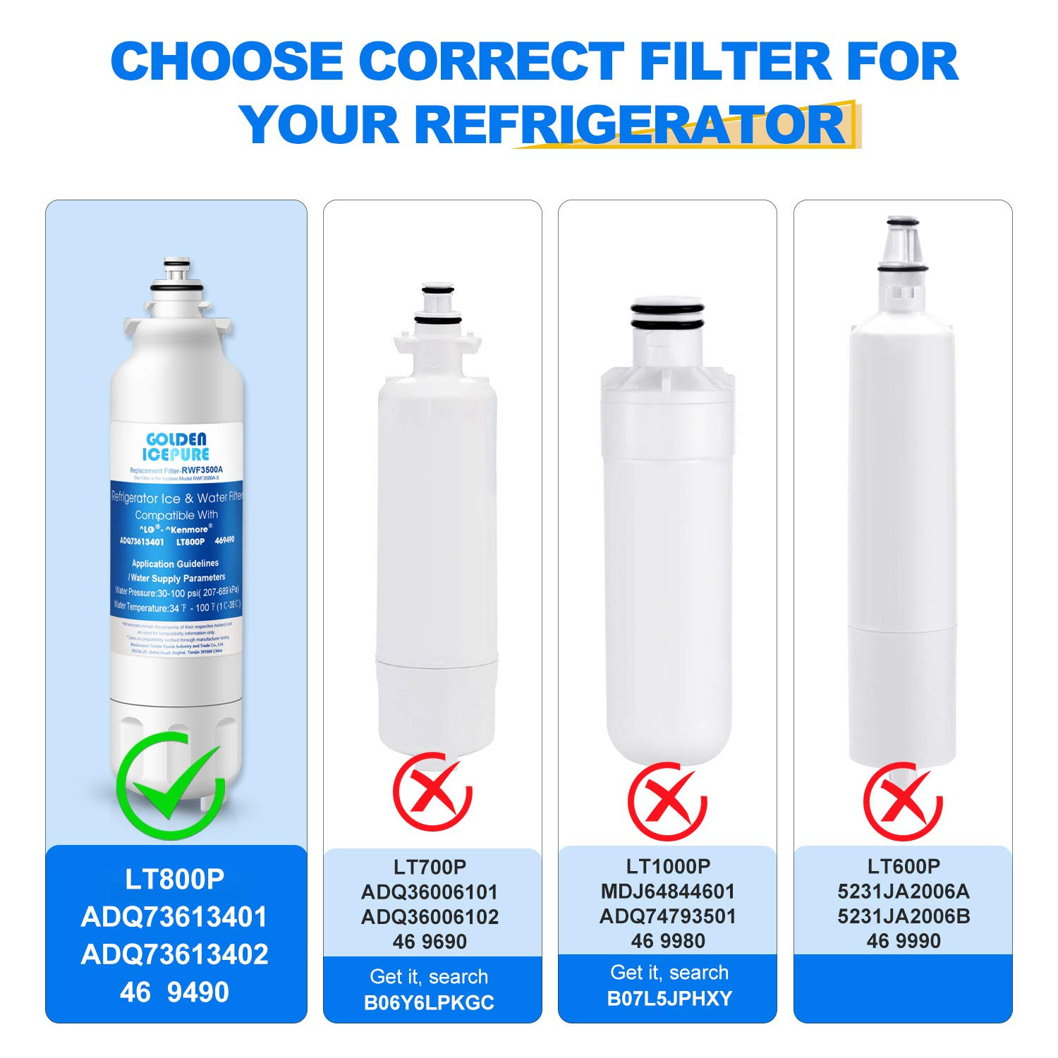 4 Pack Fit For LG LT800P ADQ73613401 HDX FML-4 ADQ73613401-S Water Filter