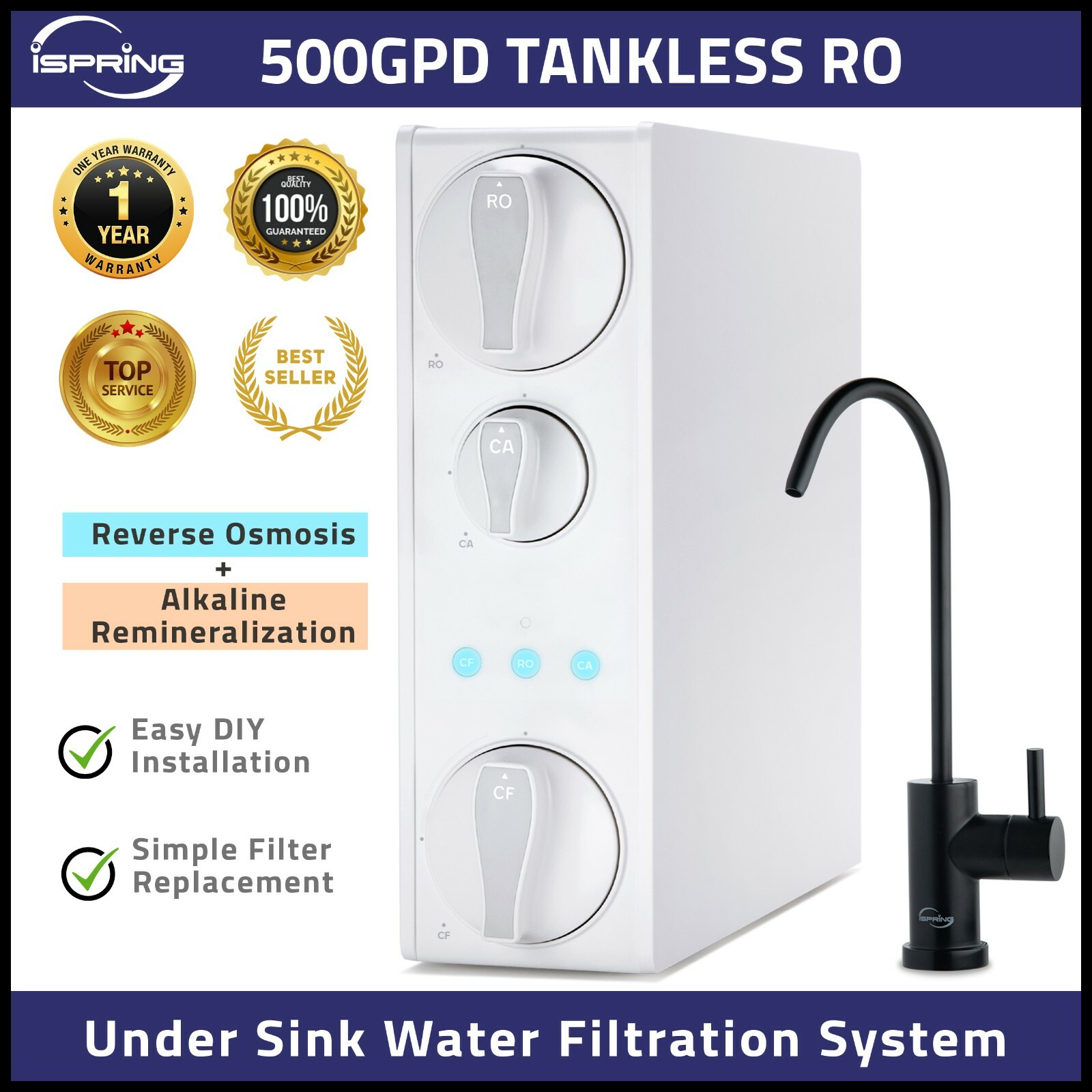 iSpring RO500AK-ORB, NSF Certified Tankless Reverse Osmosis Water Filter System